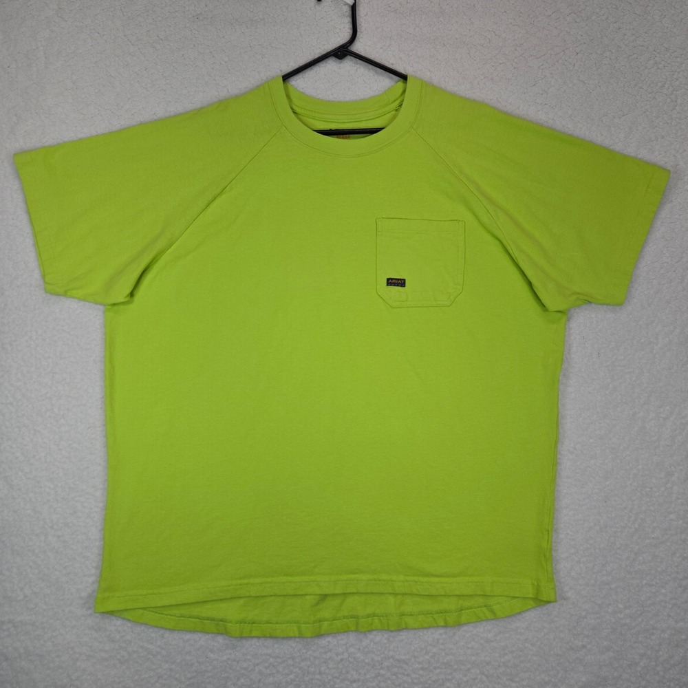 Ariat Rebar Men XXL Hi-Vis Lime Pocket T-Shirt Workwear Short Sleeve